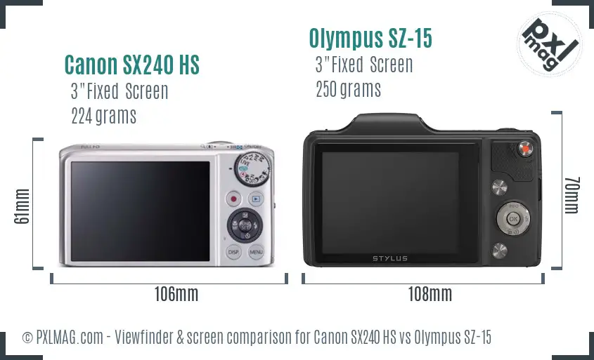 Canon SX240 HS vs Olympus SZ-15 Screen and Viewfinder comparison