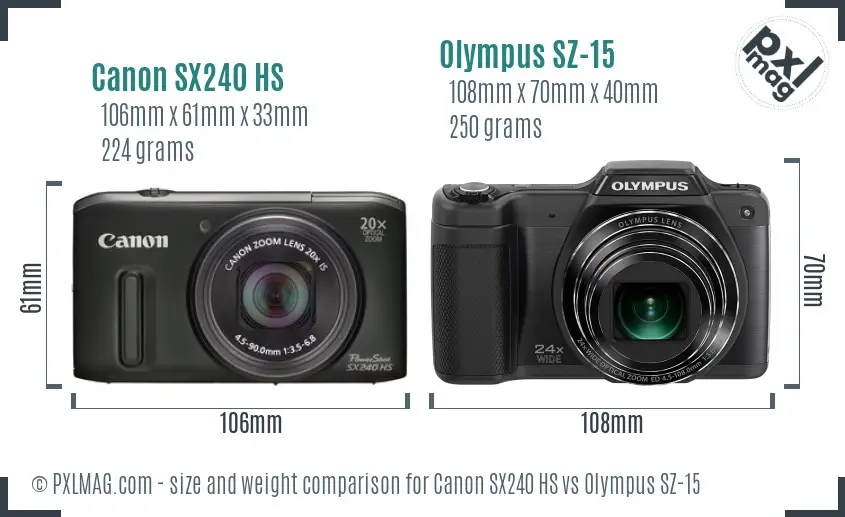 Canon SX240 HS vs Olympus SZ-15 size comparison