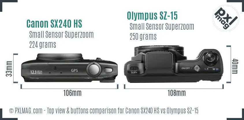 Canon SX240 HS vs Olympus SZ-15 top view buttons comparison