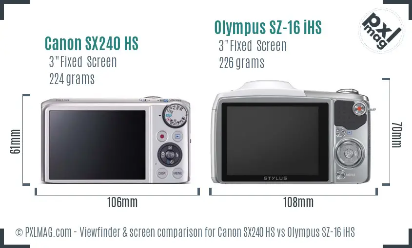 Canon SX240 HS vs Olympus SZ-16 iHS Screen and Viewfinder comparison