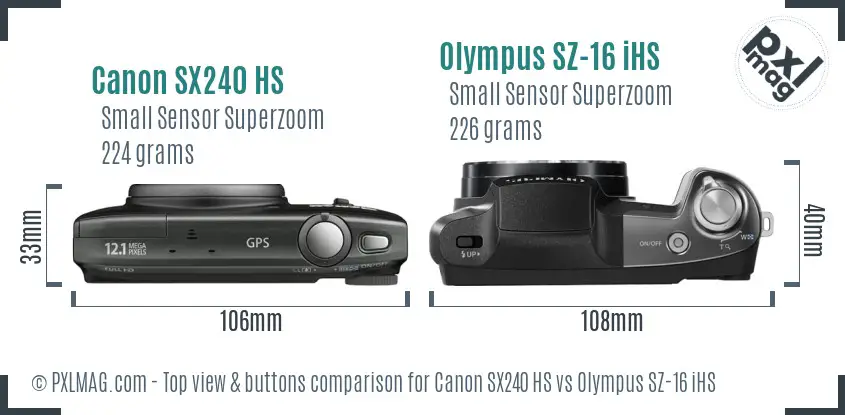 Canon SX240 HS vs Olympus SZ-16 iHS top view buttons comparison
