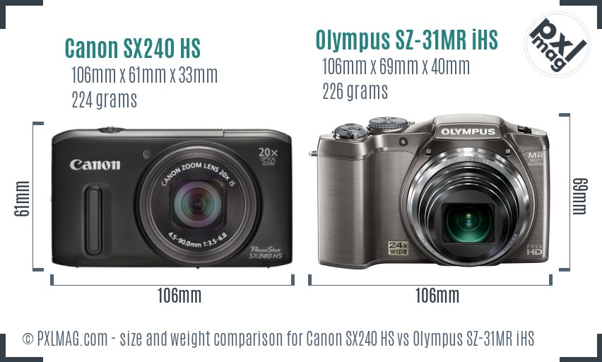 Canon SX240 HS vs Olympus SZ-31MR iHS size comparison