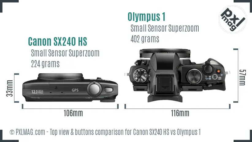 Canon SX240 HS vs Olympus 1 top view buttons comparison Canon SX240 HS vs Olympus 1 top view buttons comparison