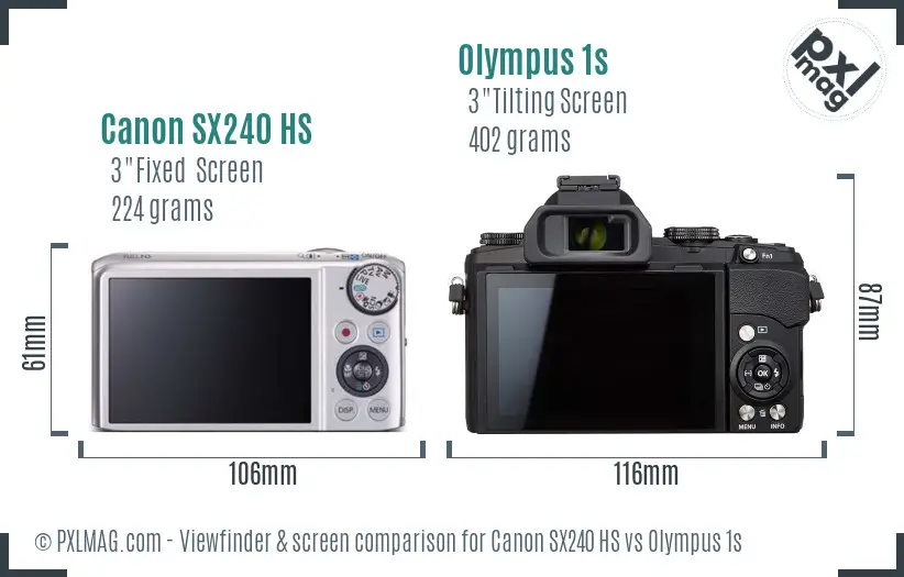 Canon SX240 HS vs Olympus 1s Screen and Viewfinder comparison
