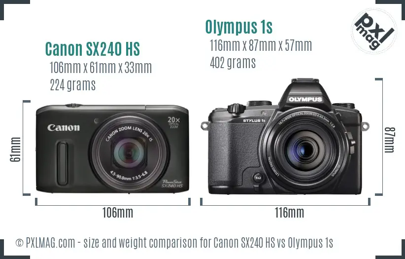 Canon SX240 HS vs Olympus 1s size comparison