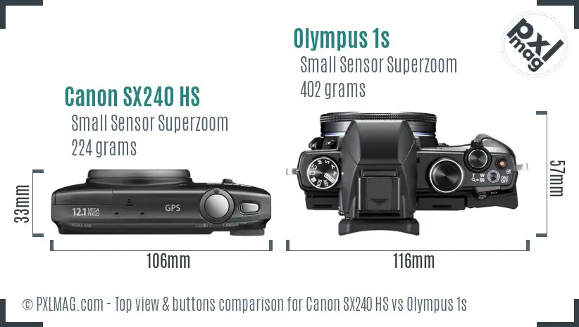 Canon SX240 HS vs Olympus 1s top view buttons comparison