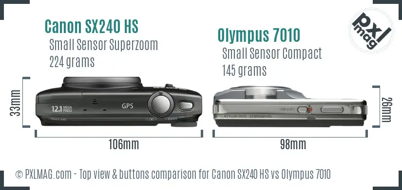 Canon SX240 HS vs Olympus 7010 top view buttons comparison Canon SX240 HS vs Olympus 7010 top view buttons comparison
