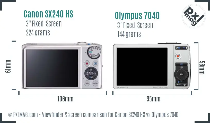 Canon SX240 HS vs Olympus 7040 Screen and Viewfinder comparison