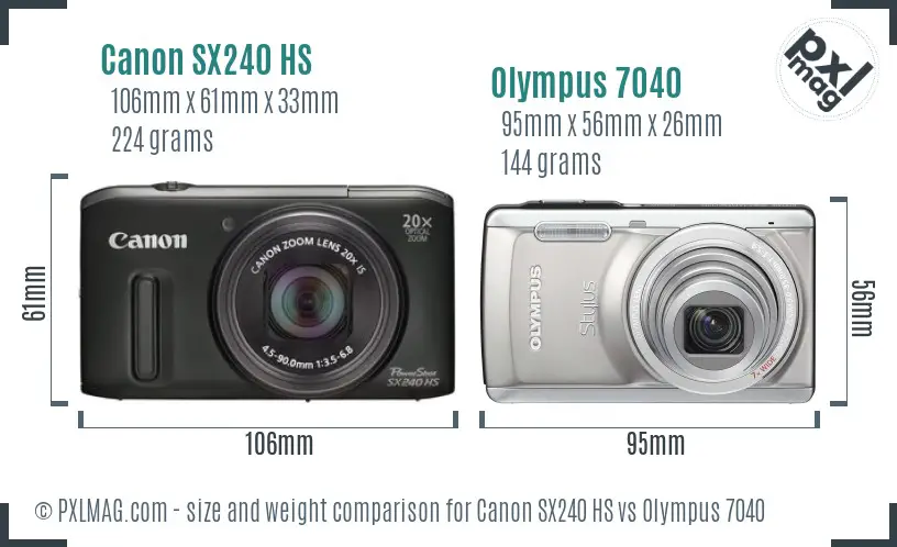 Canon SX240 HS vs Olympus 7040 size comparison