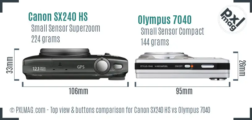 Canon SX240 HS vs Olympus 7040 top view buttons comparison