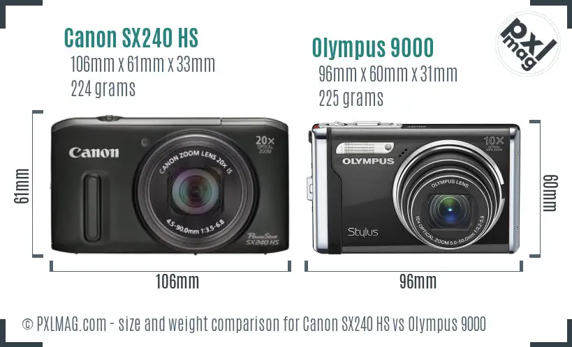 Canon SX240 HS vs Olympus 9000 size comparison