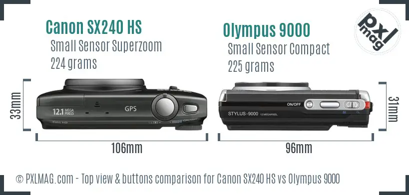 Canon SX240 HS vs Olympus 9000 top view buttons comparison