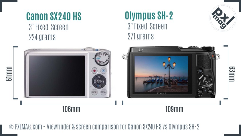 Canon SX240 HS vs Olympus SH-2 Screen and Viewfinder comparison