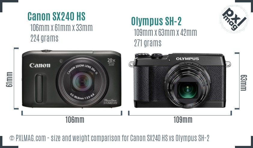 Canon SX240 HS vs Olympus SH-2 size comparison