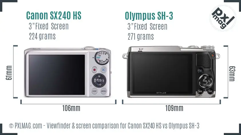 Canon SX240 HS vs Olympus SH-3 Screen and Viewfinder comparison