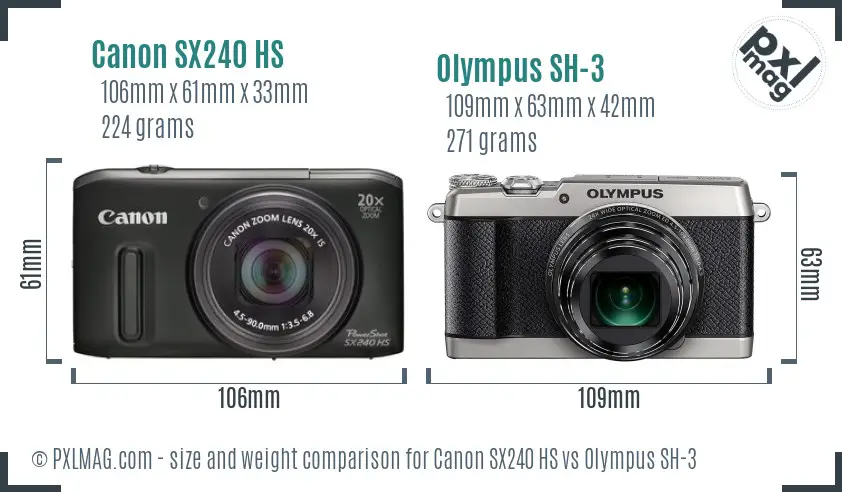 Canon SX240 HS vs Olympus SH-3 size comparison