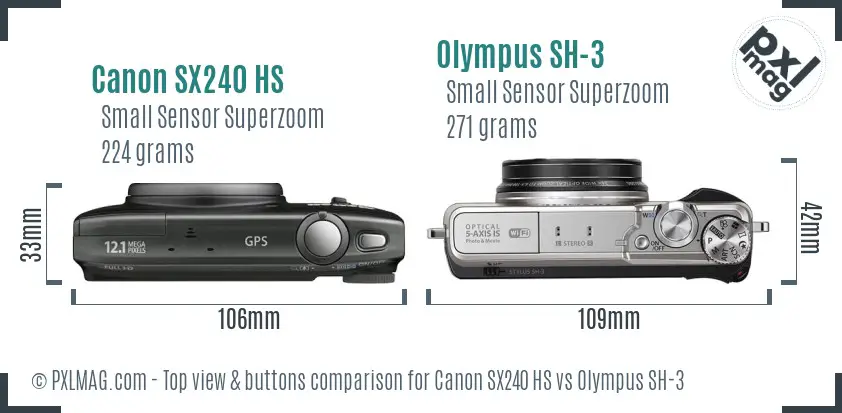 Canon SX240 HS vs Olympus SH-3 top view buttons comparison
