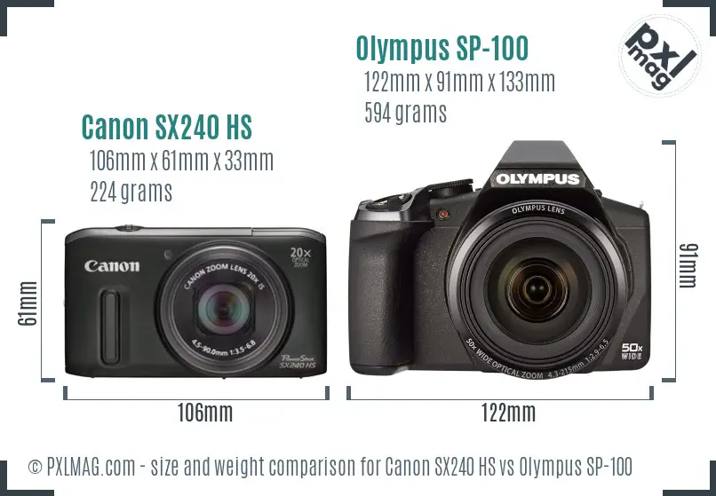Canon SX240 HS vs Olympus SP-100 size comparison Canon SX240 HS vs Olympus SP-100 size comparison