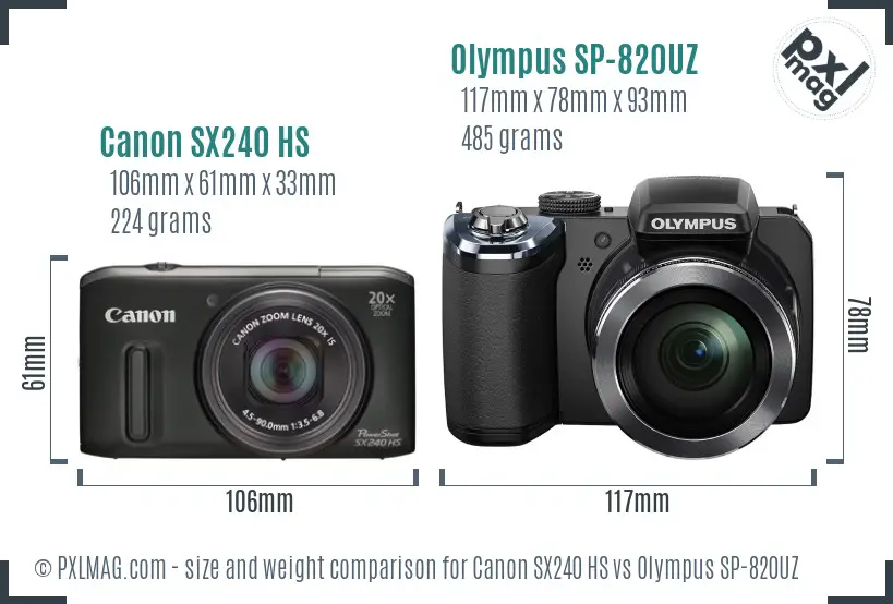 Canon SX240 HS vs Olympus SP-820UZ size comparison