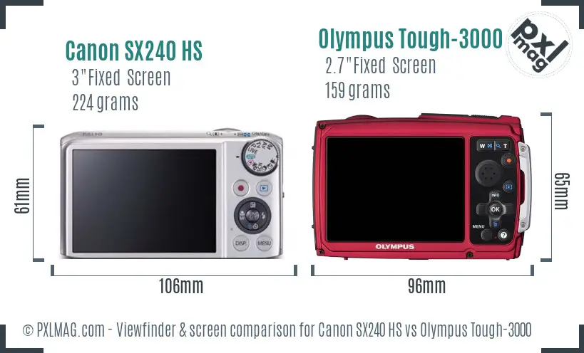 Canon SX240 HS vs Olympus Tough-3000 Screen and Viewfinder comparison