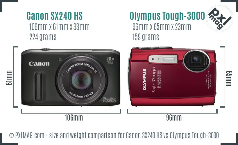 Canon SX240 HS vs Olympus Tough-3000 size comparison