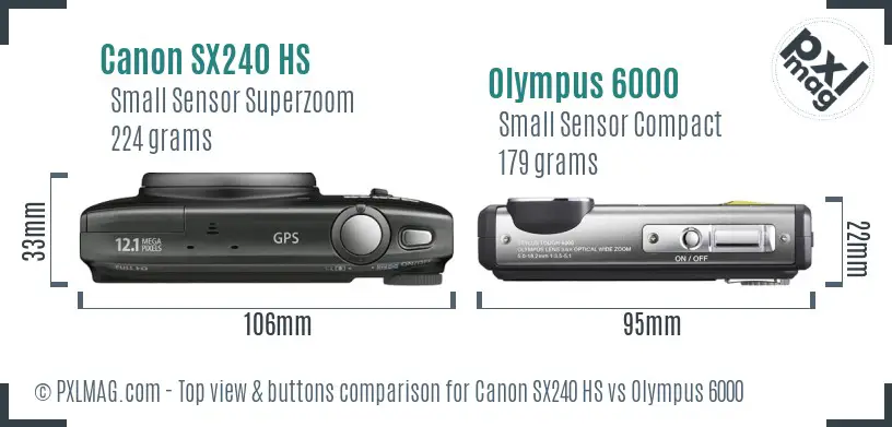 Canon SX240 HS vs Olympus 6000 top view buttons comparison Canon SX240 HS vs Olympus 6000 top view buttons comparison