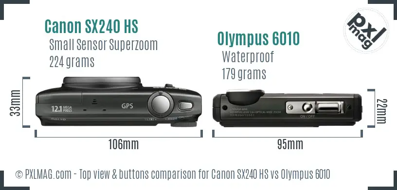 Canon SX240 HS vs Olympus 6010 top view buttons comparison Canon SX240 HS vs Olympus 6010 top view buttons comparison