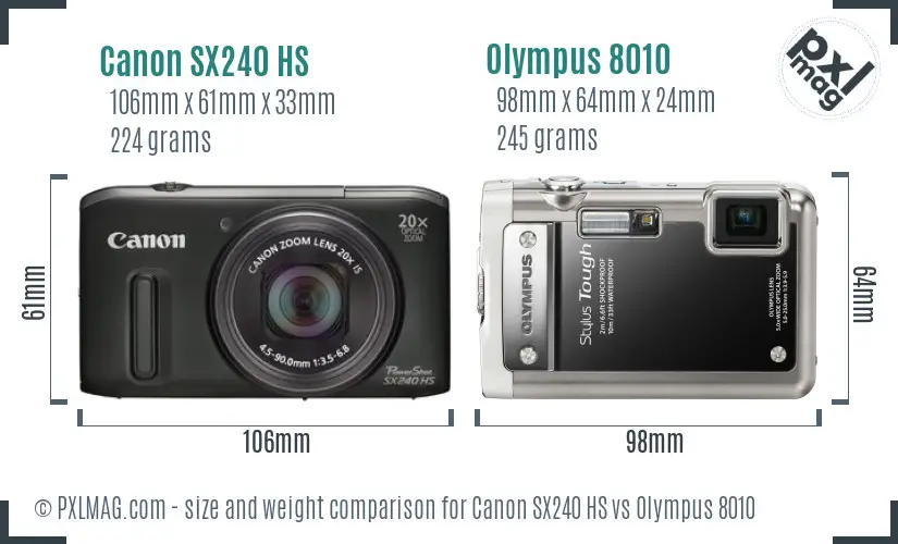 Canon SX240 HS vs Olympus 8010 size comparison