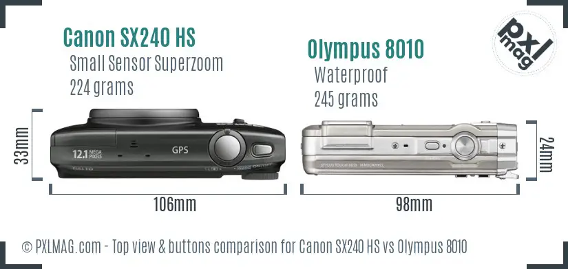Canon SX240 HS vs Olympus 8010 top view buttons comparison