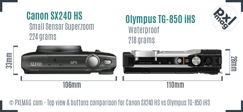 Canon SX240 HS vs Olympus TG-850 iHS top view buttons comparison