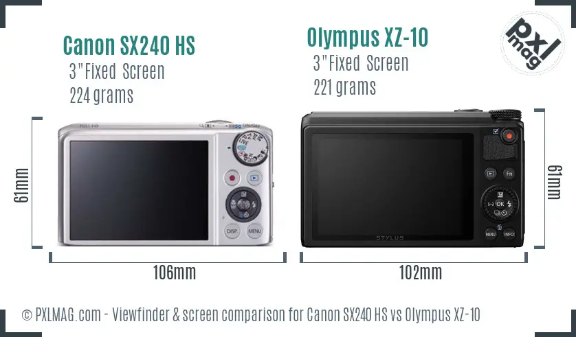 Canon SX240 HS vs Olympus XZ-10 Screen and Viewfinder comparison Canon SX240 HS vs Olympus XZ-10 Screen and Viewfinder comparison