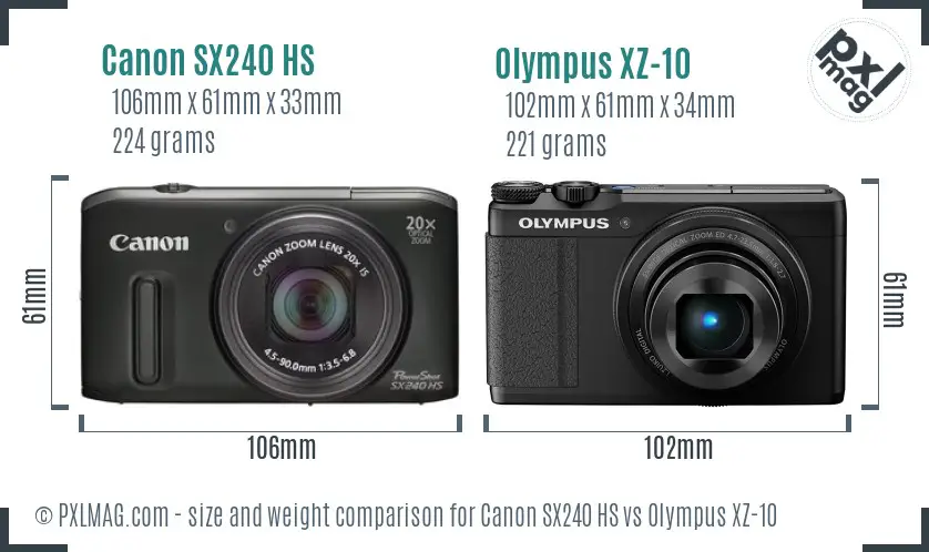 Canon SX240 HS vs Olympus XZ-10 size comparison Canon SX240 HS vs Olympus XZ-10 size comparison
