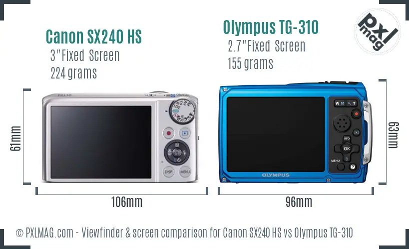 Canon SX240 HS vs Olympus TG-310 Screen and Viewfinder comparison Canon SX240 HS vs Olympus TG-310 Screen and Viewfinder comparison