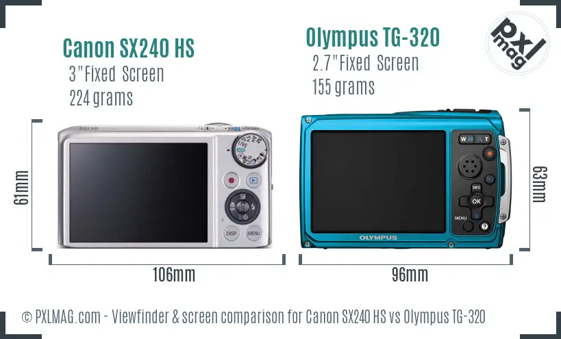 Canon SX240 HS vs Olympus TG-320 Screen and Viewfinder comparison