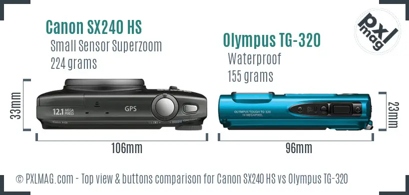 Canon SX240 HS vs Olympus TG-320 top view buttons comparison