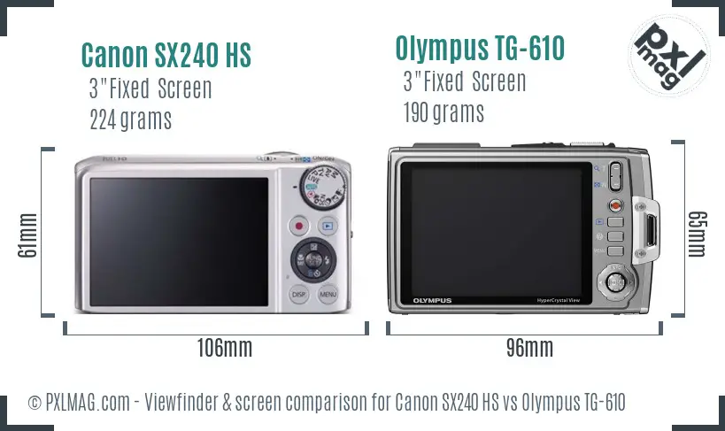 Canon SX240 HS vs Olympus TG-610 Screen and Viewfinder comparison