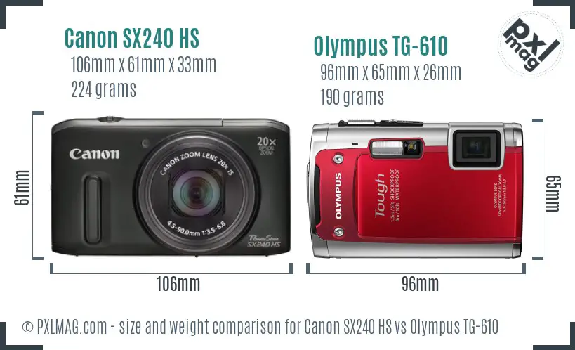 Canon SX240 HS vs Olympus TG-610 size comparison