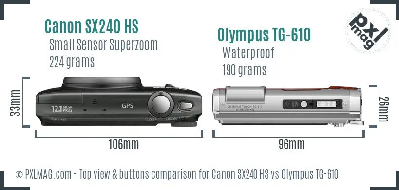 Canon SX240 HS vs Olympus TG-610 top view buttons comparison