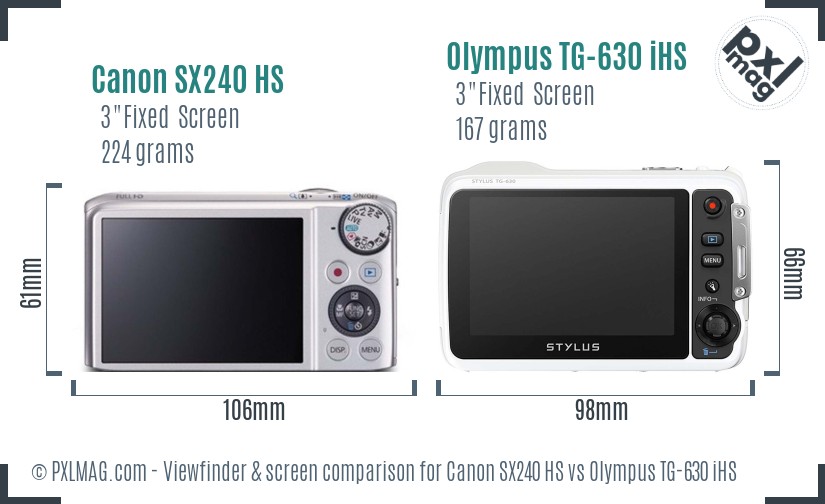 Canon SX240 HS vs Olympus TG-630 iHS Screen and Viewfinder comparison