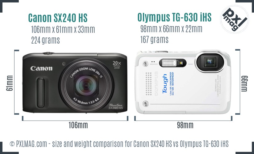 Canon SX240 HS vs Olympus TG-630 iHS size comparison Canon SX240 HS vs Olympus TG-630 iHS size comparison