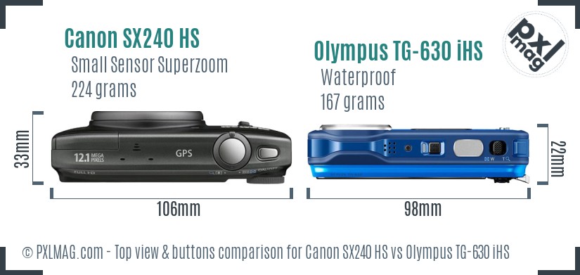 Canon SX240 HS vs Olympus TG-630 iHS top view buttons comparison