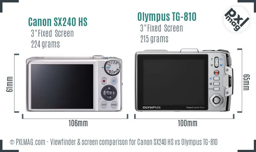 Canon SX240 HS vs Olympus TG-810 Screen and Viewfinder comparison