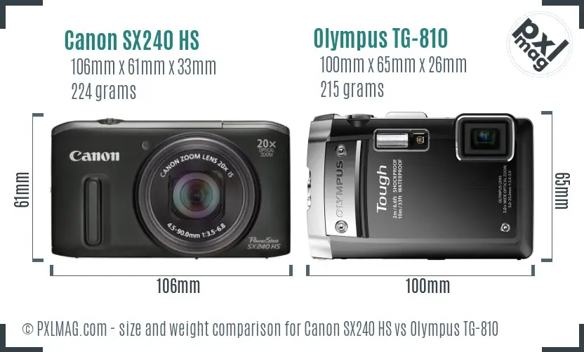 Canon SX240 HS vs Olympus TG-810 size comparison