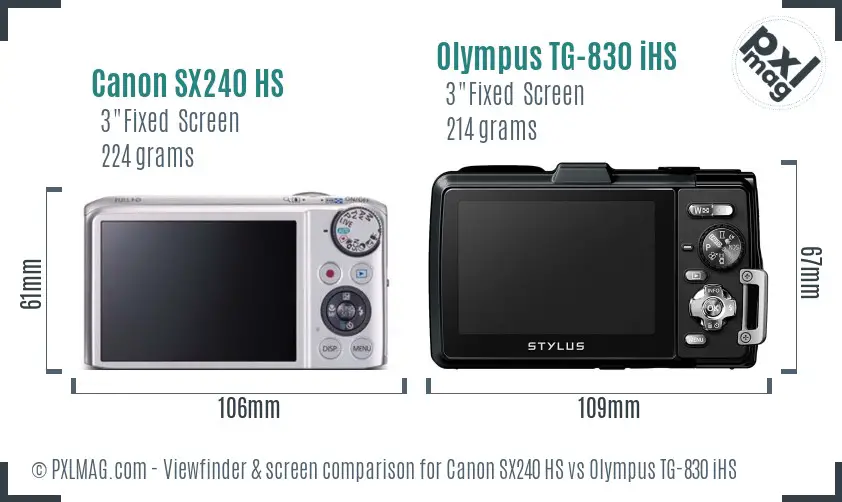 Canon SX240 HS vs Olympus TG-830 iHS Screen and Viewfinder comparison
