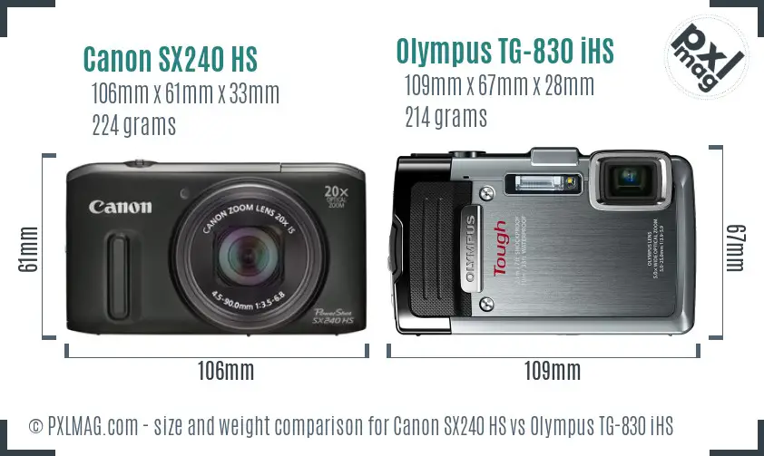 Canon SX240 HS vs Olympus TG-830 iHS size comparison