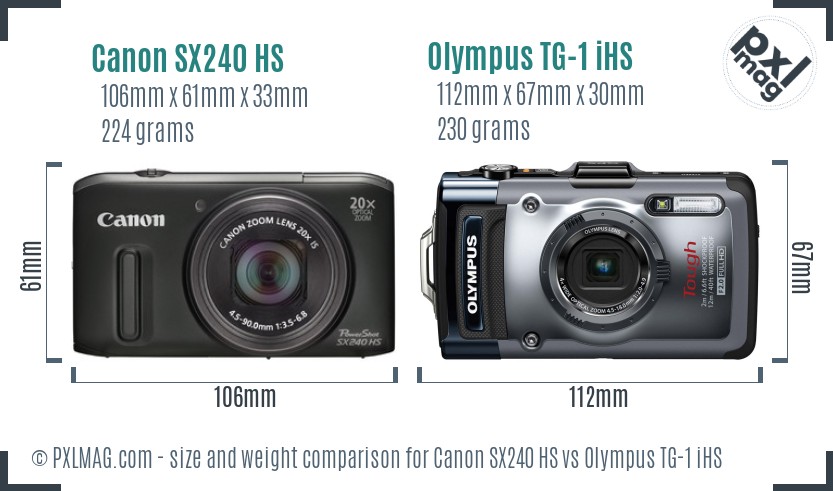 Canon SX240 HS vs Olympus TG-1 iHS size comparison
