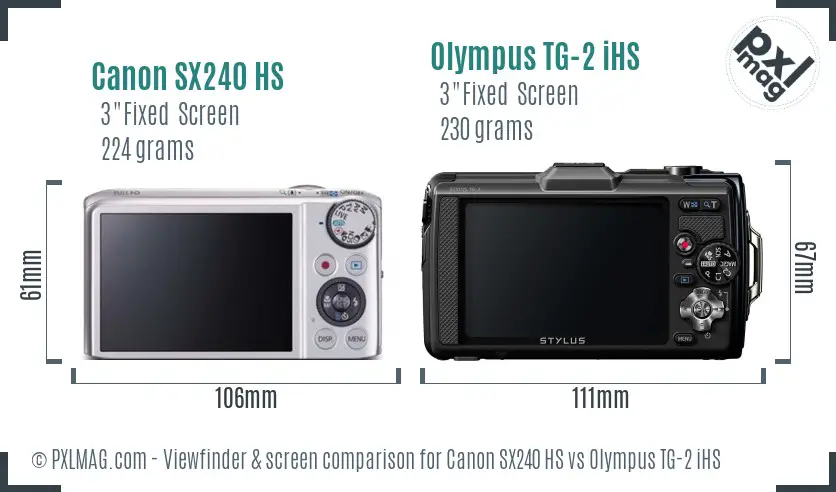 Canon SX240 HS vs Olympus TG-2 iHS Screen and Viewfinder comparison