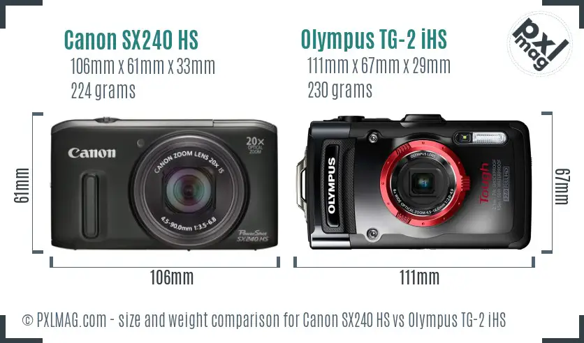 Canon SX240 HS vs Olympus TG-2 iHS size comparison