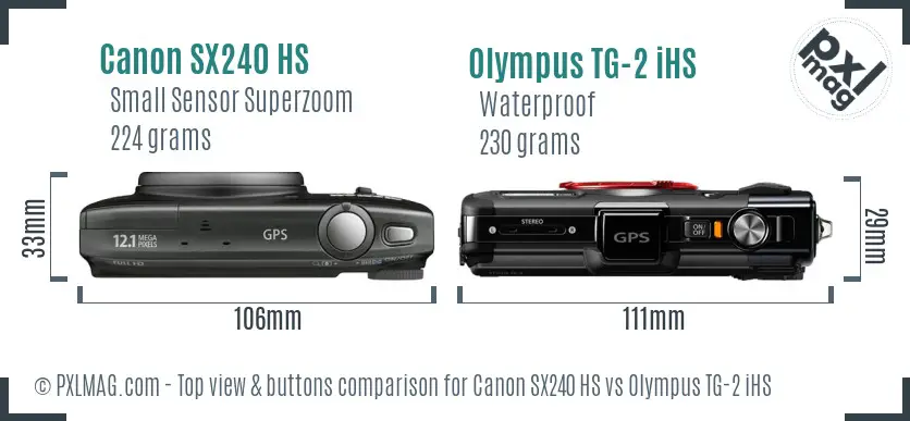 Canon SX240 HS vs Olympus TG-2 iHS top view buttons comparison