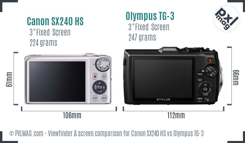 Canon SX240 HS vs Olympus TG-3 Screen and Viewfinder comparison